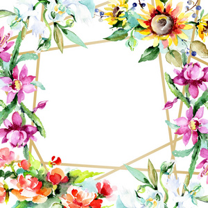 白色背景上美丽的水彩花。 水彩画水花。 孤立的花束插图元素。 框架边框装饰。