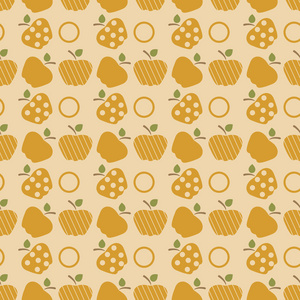 与苹果无缝图案。 苹果和叶子的矢量插图。 水果背景。 海报纺织品贺卡设计。