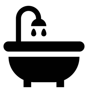 浴缸，淋浴字形图标.