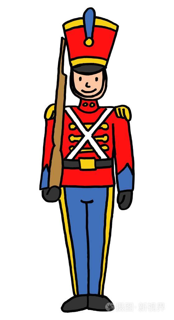 手绘矢量插图复古风格玩具士兵卡通孤立在白色背景插画-正版商用图片