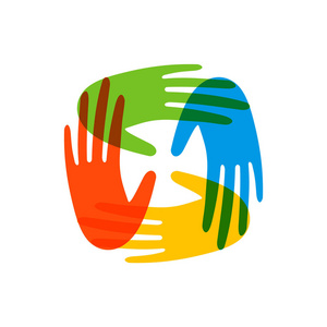 五颜六色的人类双手在孤立的背景上在一起。 社会工作插图或社区帮助。