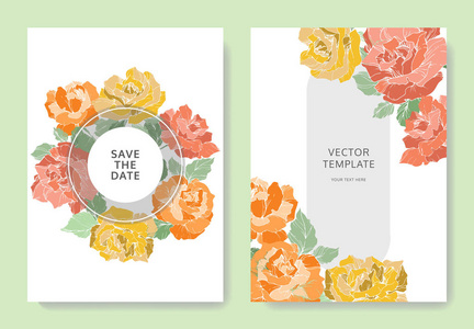 矢量玫瑰花。 带有花边的结婚卡片。 谢谢RSVP邀请优雅的卡片插图图形集。