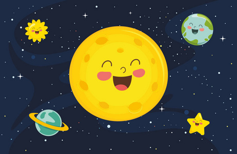 月亮背景的矢量插图卡通女人睡在床上太阳和月亮的插图可爱的睡着的