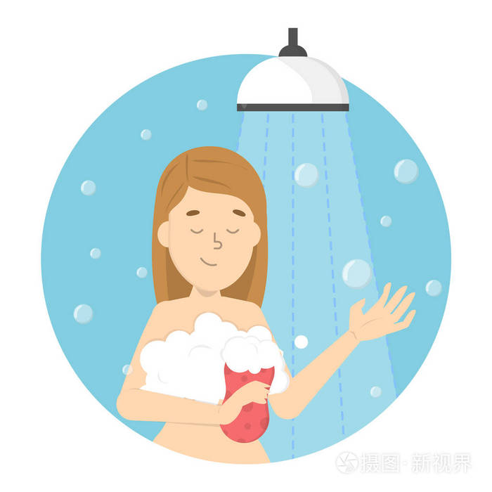 年轻女子在浴室洗澡插画-正版商用图片15k75v-摄图新视界