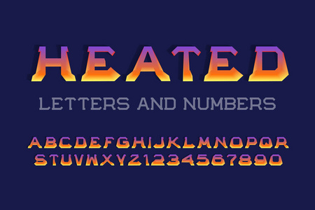 加热的字母和数字。 热色3D字体。 孤立的英文字母表。