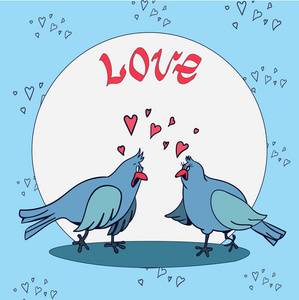 带情人节的明信片两只情人鸽子