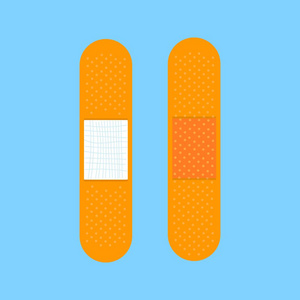 绷带医疗贴片石膏辅助保护平面风格设计矢量插图图标标志隔离在浅蓝色背景。