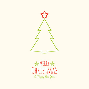 圣诞快乐和新年快乐卡片与手绘树。 矢量。