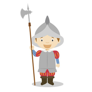 西班牙帝国士兵卡通人物. 矢量图. 儿童历史收藏.照片