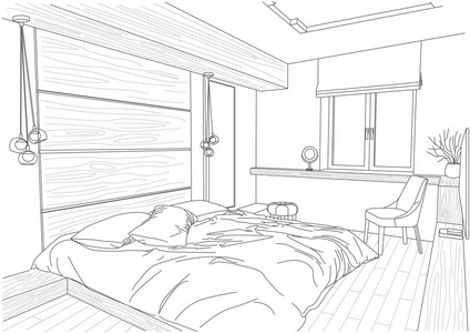 卧室线描画图片