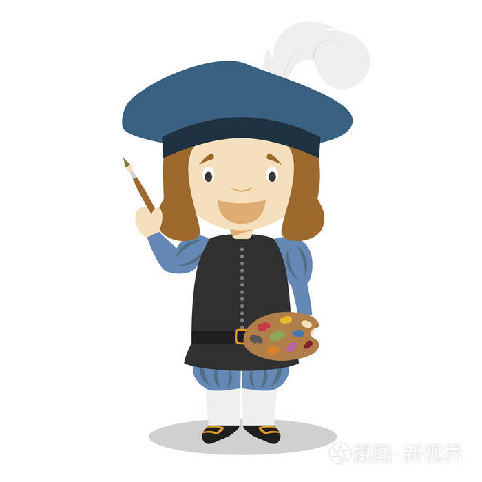 雷诺森艺术家卡通人物. 矢量图. 儿童历史收藏.