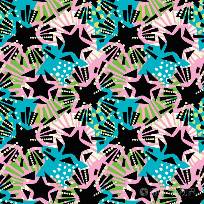 明星节日印花,无缝图案,圣诞手工表现油墨重复潮流图案.