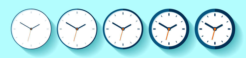 时钟采用平面样式，图标设置..颜色背景上的极简计时器。从细到粗的线条..商业手表。你项目的矢量设计元素