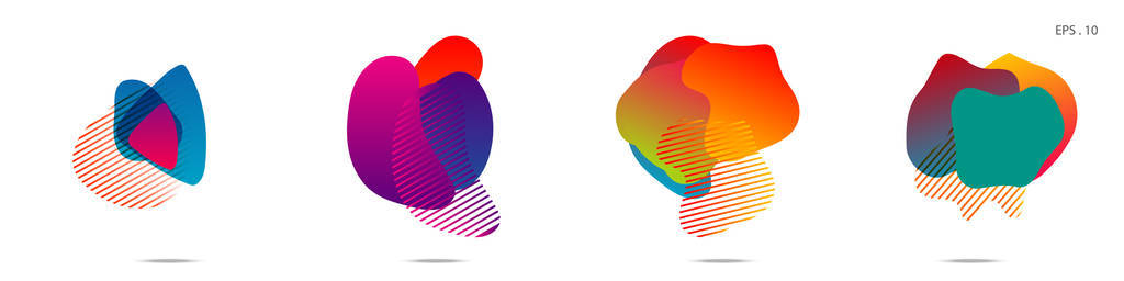 一套抽象的现代图形元素。动态彩色形式和线条。带有流动液体形状的梯度抽象横幅。用于设计徽标传单或演示文稿的模板。矢量。