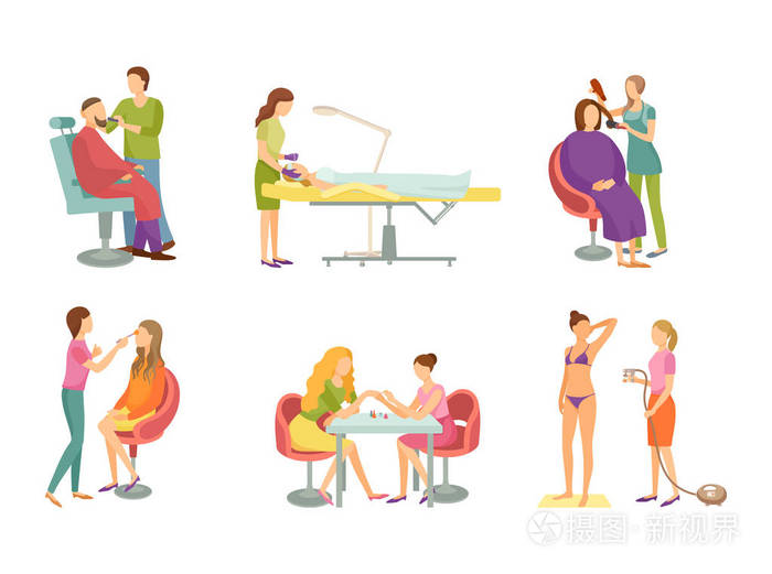 美容院卡通横幅套装的水疗程序