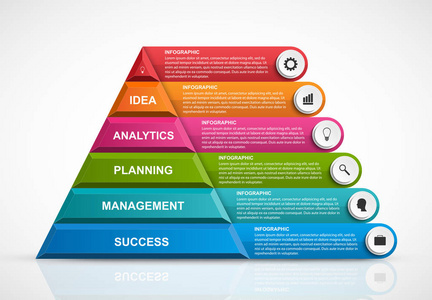 信息模板与金字塔的演示或信息小册子。 矢量图。
