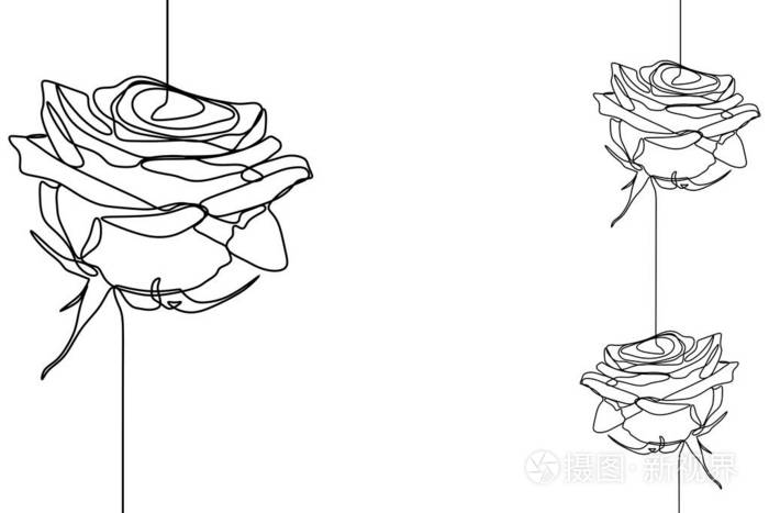 玫瑰花极简设计的一条线图孤立在白色背景上 矢量插图为海报横幅和壁纸模板简单优雅的连续线风格 插画 正版商用图片15ku99 摄图新视界