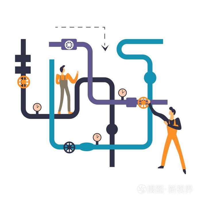 水管工专业工人处理房屋矢量管道系统