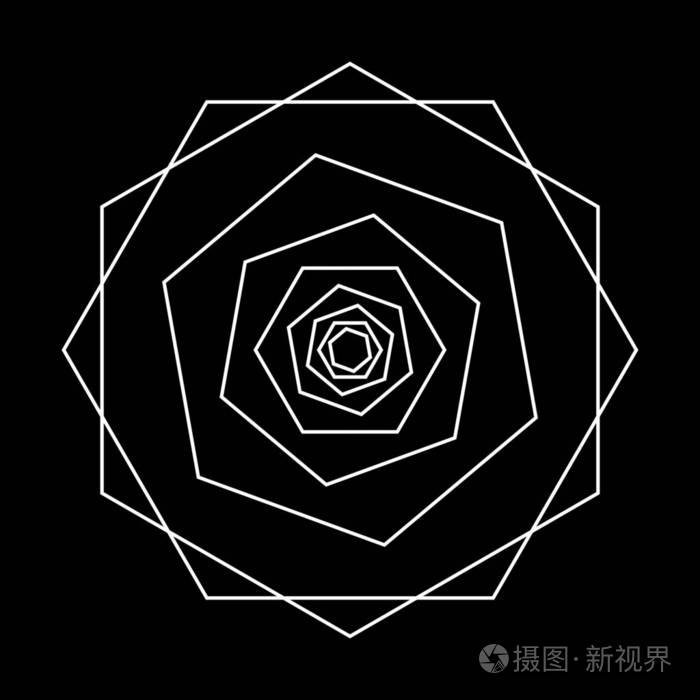 古代几何抽象玫瑰花曼达拉黑白矢量