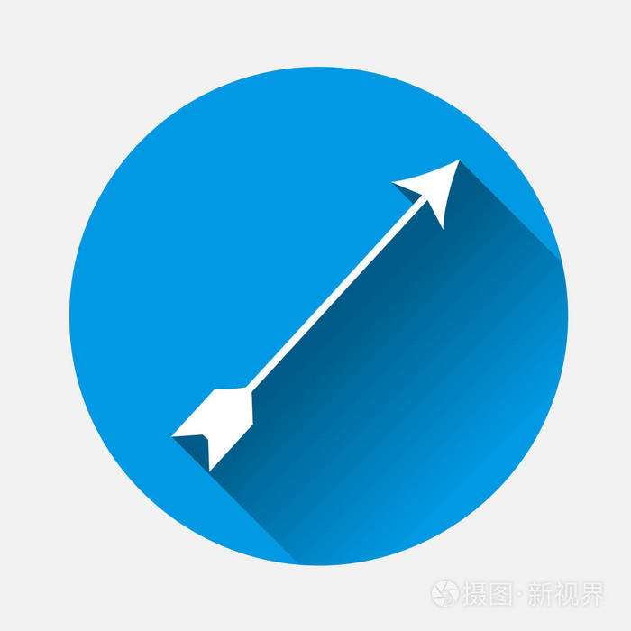 箭头指示蓝色背景上顶部右侧的方向. 平图像箭头图标与长阴影.