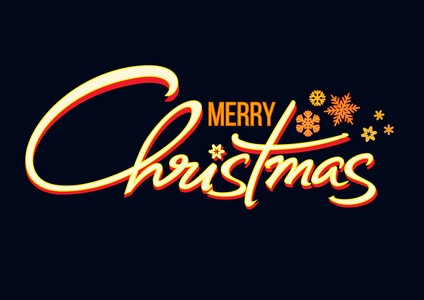 圣诞快乐手写字母。闪亮的文字与雪花隔离在黑色的背景。圣诞节的风格是复古风格的圣诞假期排版。向量