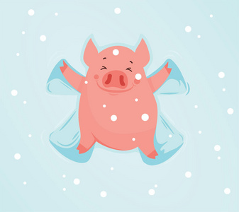 雪中有趣的猪造就了雪天。向量例证。可用作贺卡海报等
