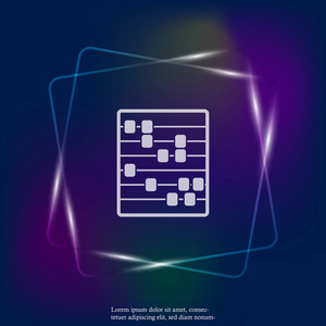 算盘的矢量霓虹灯图标。 木制算盘学习帐户和数学。 图层分组，以便于编辑插图。 为了你的设计。