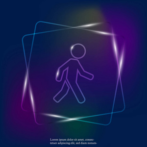 步行行人的矢量霓虹灯图标。 一个步行的人的插图。 图层分组，以便于编辑插图。 为了你的设计。
