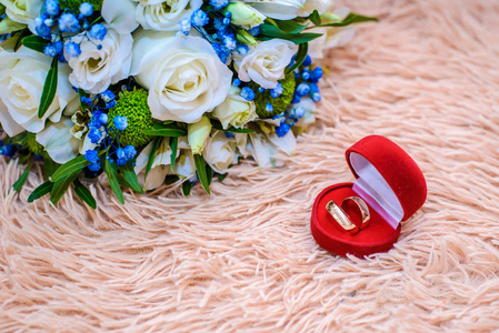 s bouquet with red and blue flowers