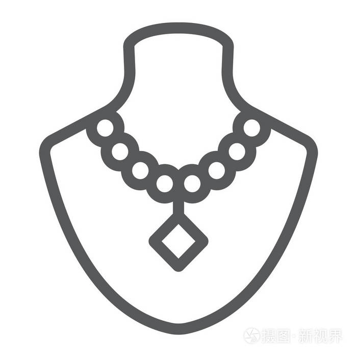 与项链线图标, 珠宝和配件, 人体模型与珠宝标志, 矢量图形, 在白色