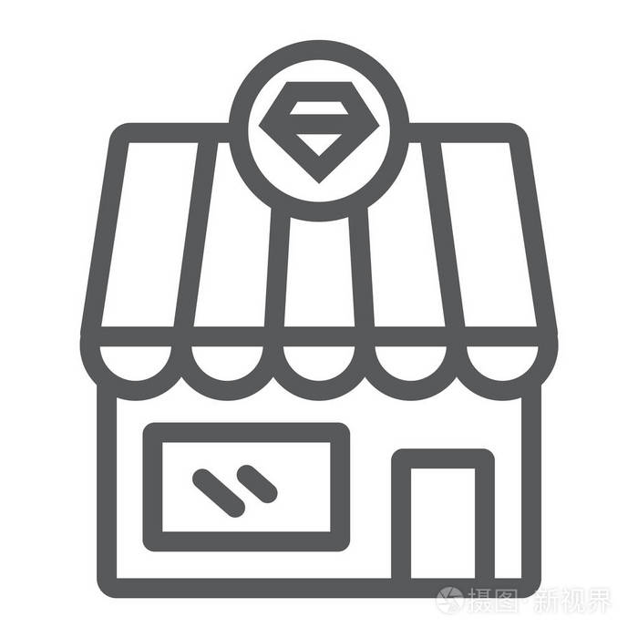 珠宝店线图标建筑和配件钻石商店标志矢量图形在白色背景的线性图案