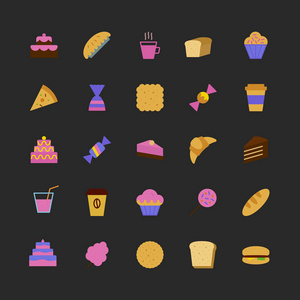 矢量面包店图标设置五颜六色的平面风格