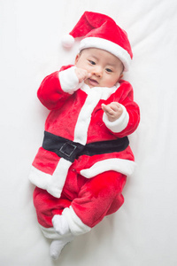 圣诞老人，亚洲小男孩，新年快乐