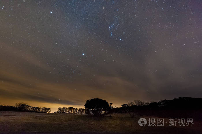 猎户座和天狼星在夜晚的天空