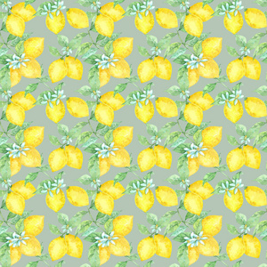 水彩无缝图案与柠檬