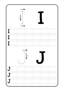 用字母表字母跟踪工作表。 幼儿园儿童A4纸的基本书写练习，准备打印矢量插图