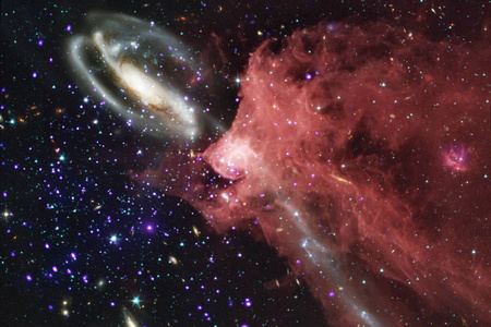 可怕的彩色星云在无尽的宇宙中的某个地方。 由美国宇航局提供的这幅图像的元素