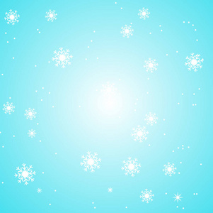 蓝色背景上的雪和雪花。 矢量插图