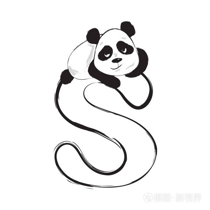 熊猫熊可爱的动物英语字母表字母s与卡通婴儿插图