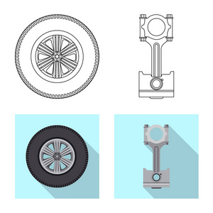 自动和部件图标的孤立对象。股票汽车和汽车矢量图标集