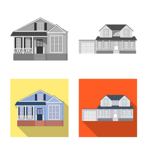 建筑和前面图标的矢量插图。网站建筑和屋顶股票符号的收集