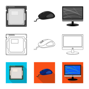 便携式计算机和设备图标的矢量设计。用于 web 的笔记本电脑和服务器股票符号集