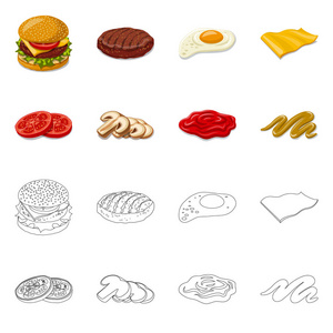 汉堡和三明治符号的孤立对象。一套汉堡和切片矢量图标的股票