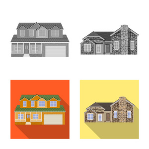 建筑和前面图标的矢量插图。网站建筑和屋顶股票符号的收集