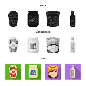 罐头和食物标志的载体设计。库存的 can 和包装矢量图标的集合