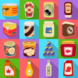 罐头和食物标志的向量例证。网络中的 can 和包装股票符号的收集