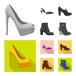 鞋类和女性符号的矢量设计。网上鞋类和足部股票符号的收集