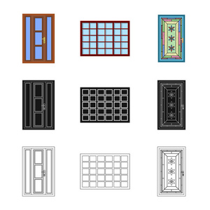 门和前图标的孤立对象。网站的门和木制股票符号集