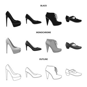 鞋类和女性图标的矢量插图。鞋类和足部股票矢量图集