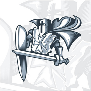 英勇就义单色英勇骑士十字军. eps10矢量图形. 分层和可编辑.照片